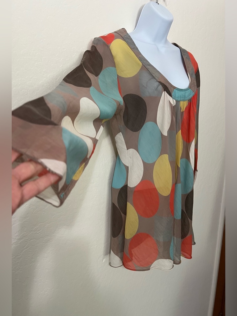 Sheer Polka Dot Scoop Neck Women’s Top - Multicolor Made in Italy